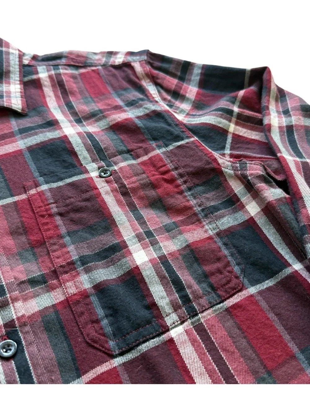 The North Face Men’s Plaid Flannel Button Front Shirt Burgundy Black M Cozy Fall